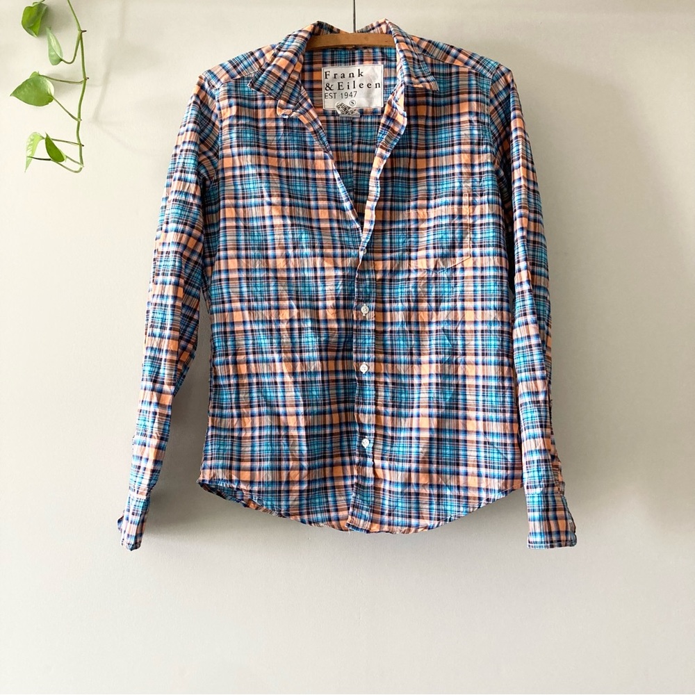Frank & Eileen Barry Cotton Plaid Orange Blue Button Down Shirt S